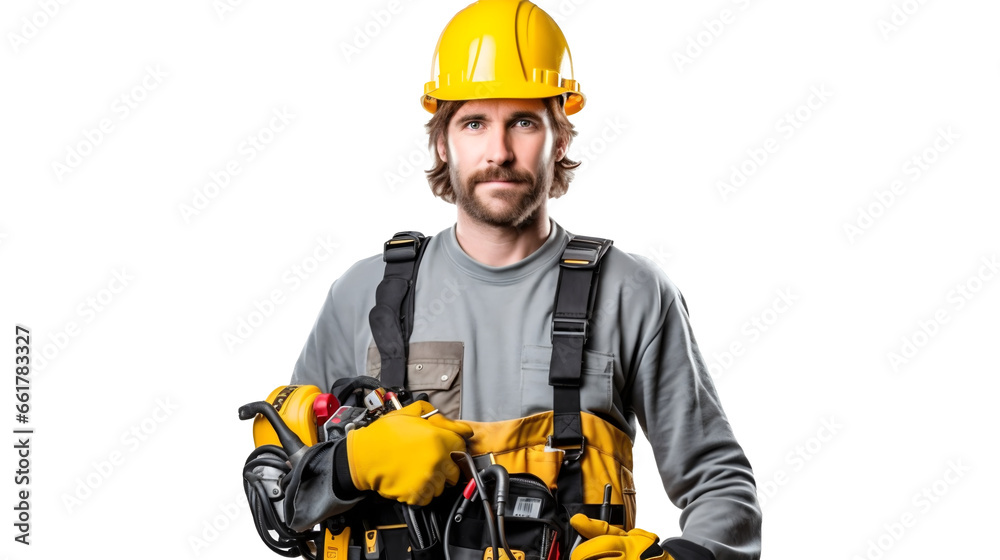 Fototapeta premium Réparateur, homme de chantier pour les travaux à la maison avec transparence, sans background