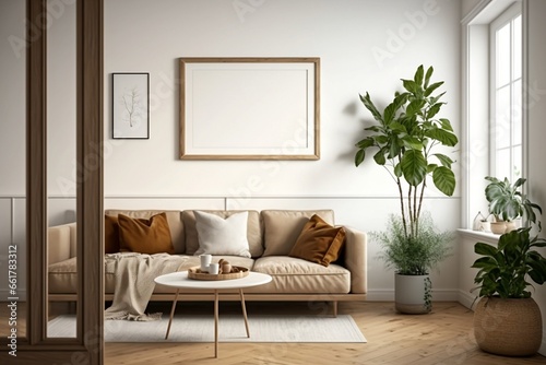 Wooden Frame with White Mat Border on a Clean White Wall - Gallery-Style Elegance © Paper