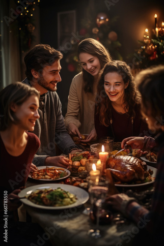 Family gathered around the Thanksgiving table