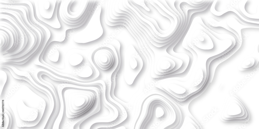 Abstract white paper cut background with lines. Background of the topographic map. White wave paper curved reliefs abstract background. Realistic papercut decoration textured with wavy layers. Abstract white paper cut background with lines. Background of the topographic map. White wave paper curved reliefs abstract background. Realistic papercut decoration textured with wavy layers.