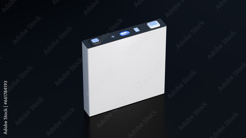 white prismatic cell, rectangular lithium ion phosphate LFP battery for modern electric vehicles and energy storage, 3d rendering