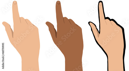 hand drawing set, index finger shows, presses the button, raster drawing for the designer, the concept of pointing gestures, sign language for animation