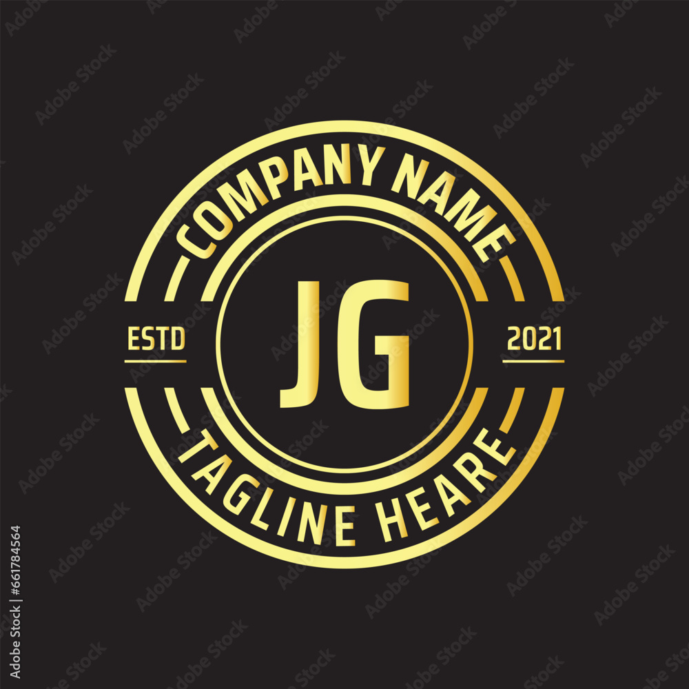 Professional simple Letter JG Circle Luxury Gold Color Vector Logo Template