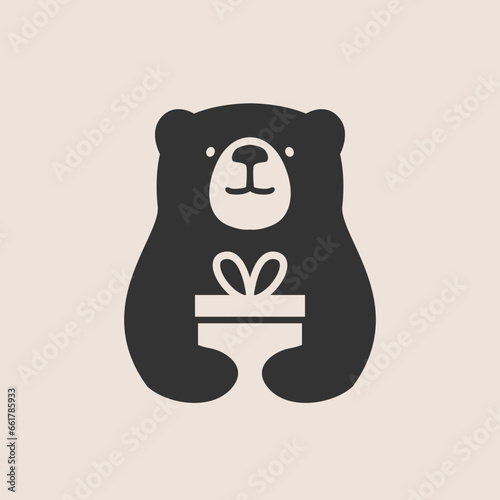 Bear is holding birthday gift Logo Cartoon Mascot character vector icon illustration