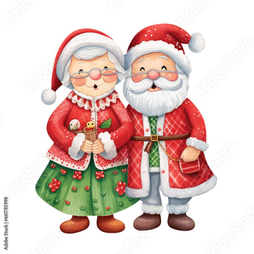 watercolor Santa and Mrs. Claus christmas clipart