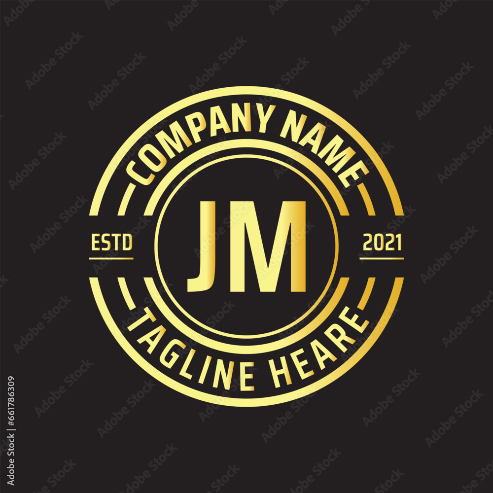 Professional simple Letter JM Circle Luxury Gold Color Vector Logo Template