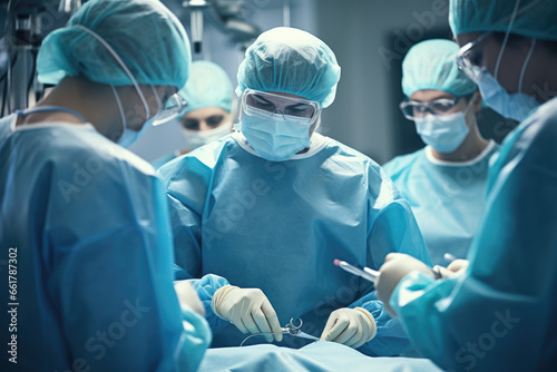 Medical team performing operation in modern operating room