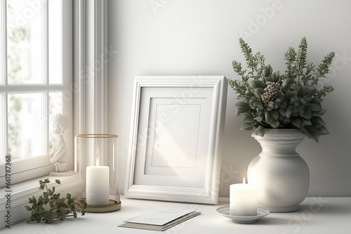 Blank Photo Frame Mockup on White Table Background
