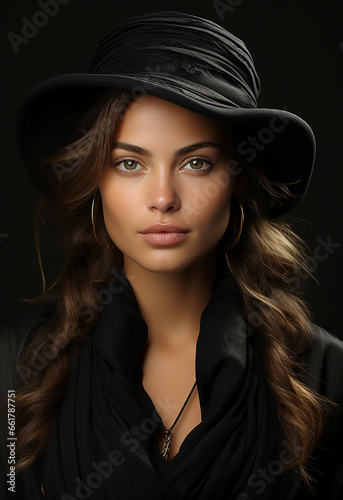 glamor portrait of a stunningly beautiful woman wearing a hat