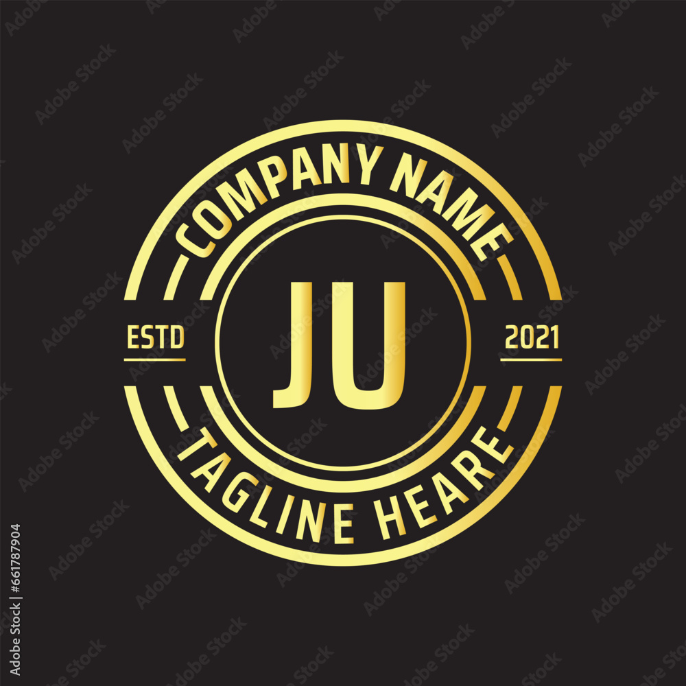 Professional simple Letter JU Circle Luxury Gold Color Vector Logo Template