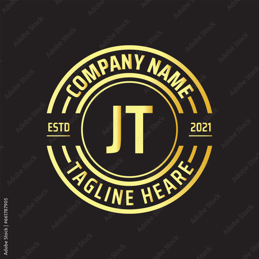 Professional simple Letter JT Circle Luxury Gold Color Vector Logo Template