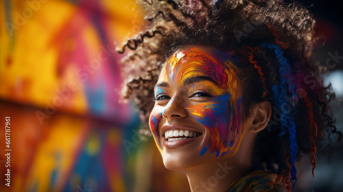 Beautiful woman with rainbow face paint, bold colorism © Duka Mer
