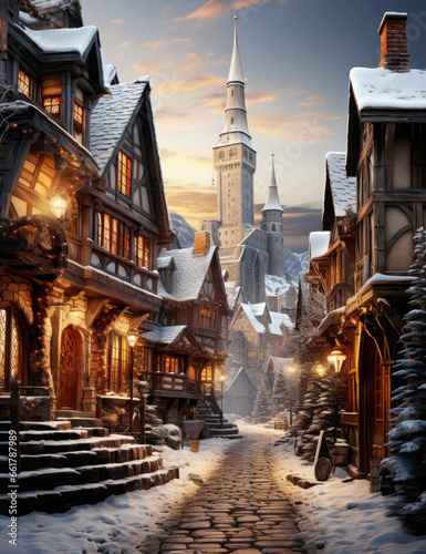 Christmas village at dawn