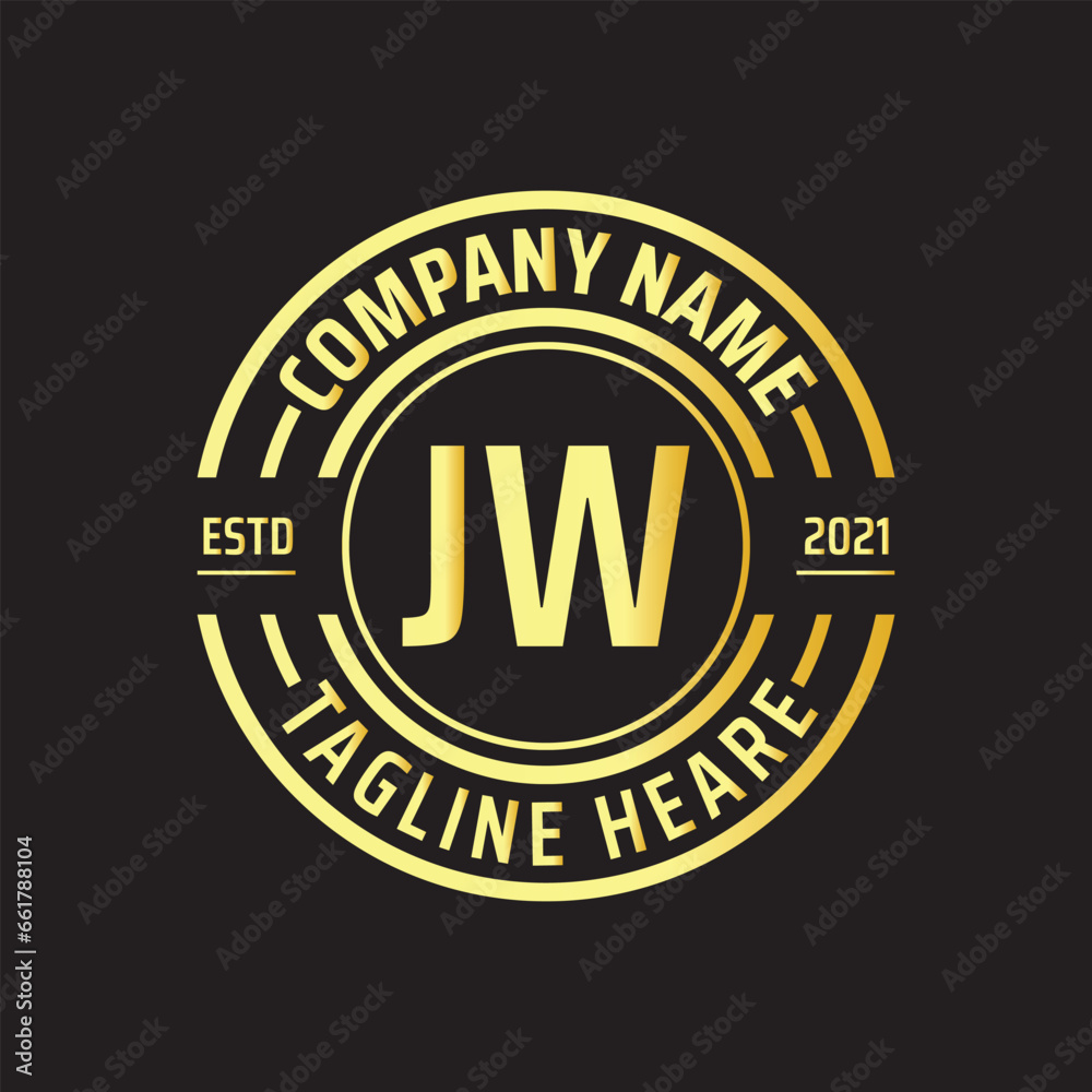 Professional simple Letter JW Circle Luxury Gold Color Vector Logo Template
