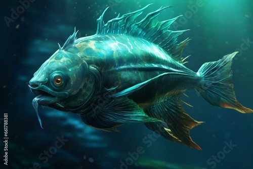 A stunning, teal-colored underwater creature known for its distinctive appearance and fascinating behavior. Generative AI