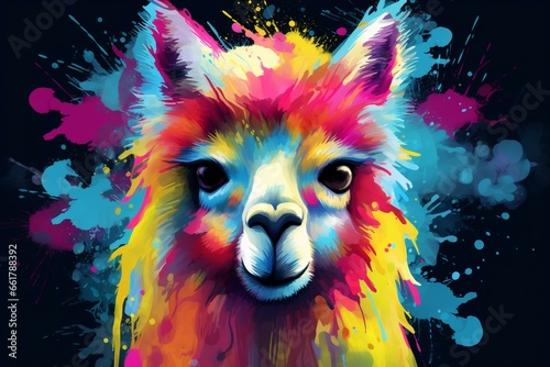 Colorful alpaca with stylish splash. Generative AI © Christopher