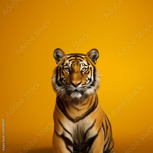 A tiger on a yellow-orange background, minimal retouching