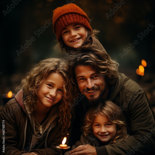 Family outdoor nature session. Stock photography. Father and kids. Warm love pure emotions.