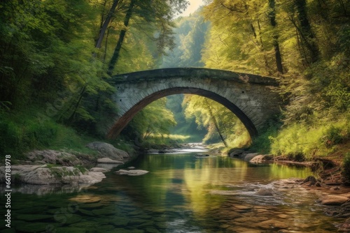 Medieval stone bridge in the forest