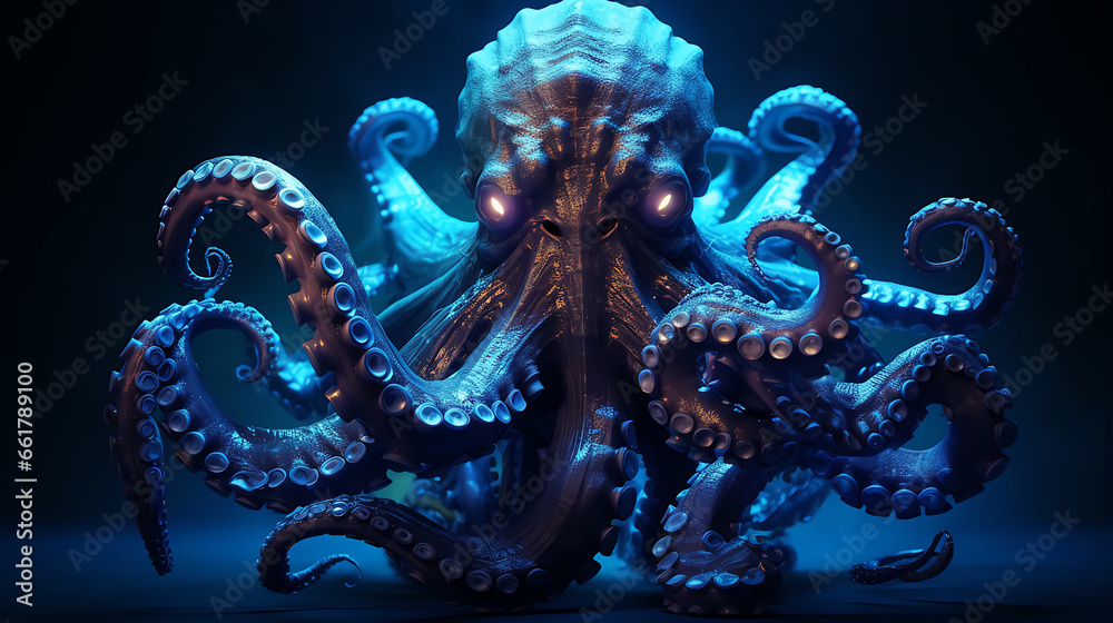 Fototapeta premium a muscular octopus with a blue electrical emission generation ai