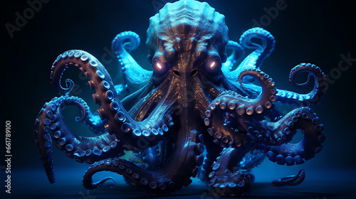  a muscular octopus with a blue electrical emission generation ai