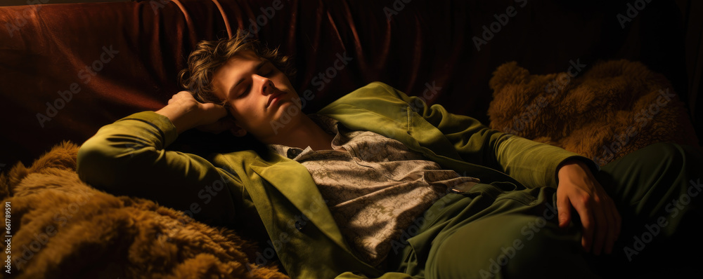 Obraz premium Relaxed man woman lying on couch