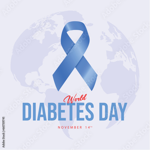 World diabetes day. Soft blue colored ribbon vector illustration. Suitable for templates, web, social media, greeting cards etc