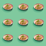 Delicious Pasta food seamless photo pattern on a solid color background