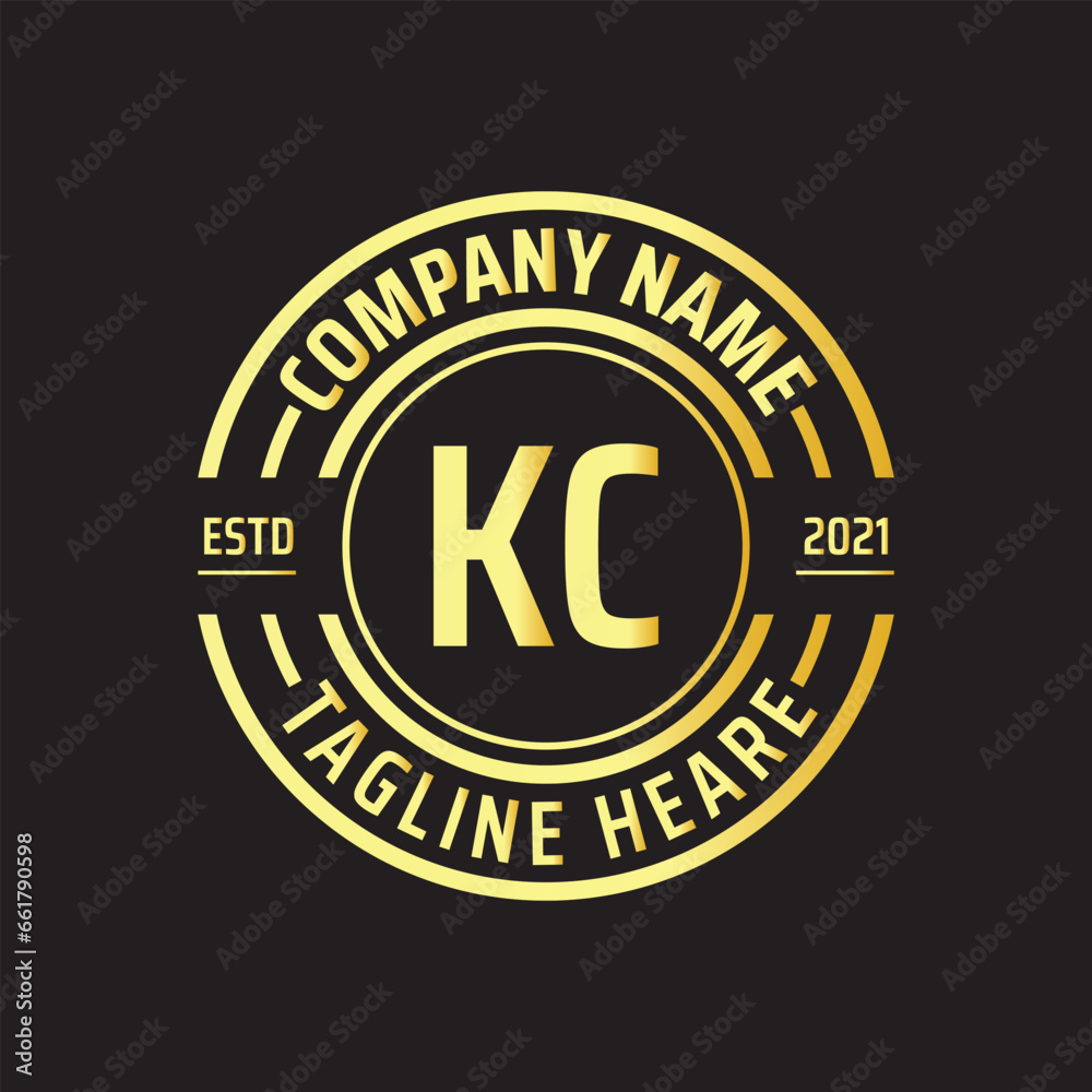 Professional simple Letter KC Circle Luxury Gold Color Vector Logo Template