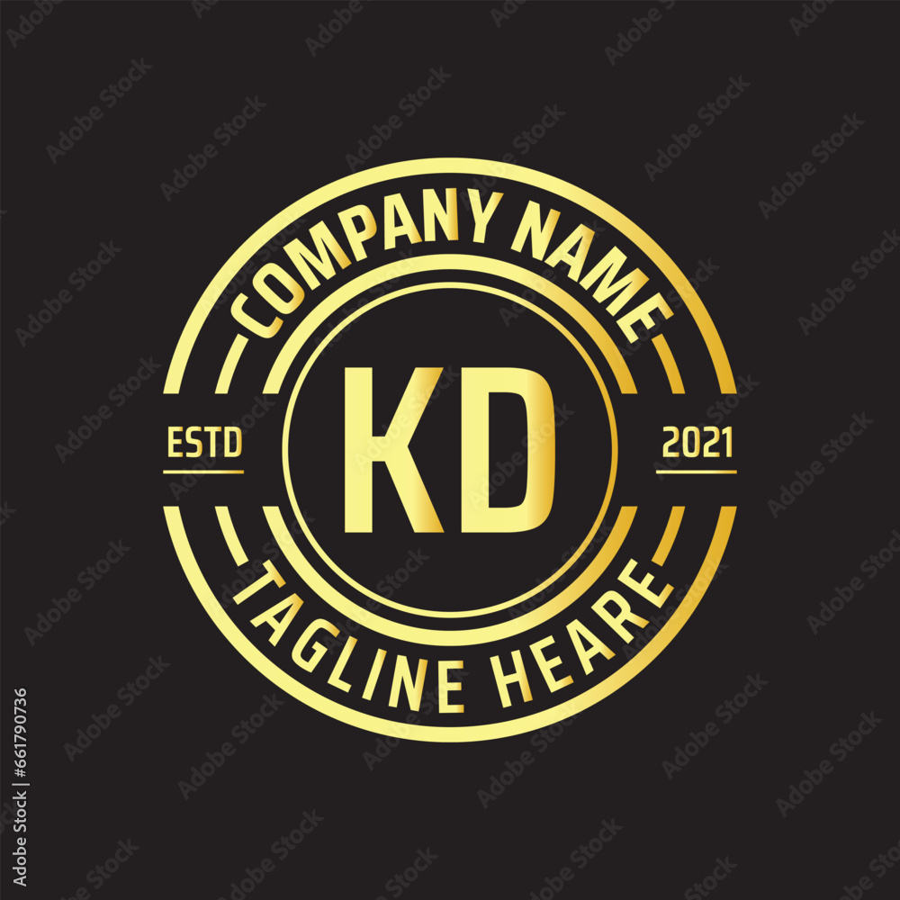 Professional simple Letter KD Circle Luxury Gold Color Vector Logo Template