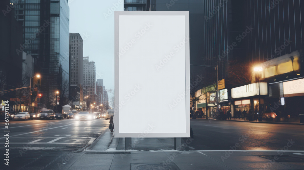 Blank horizontal street poster billboard in morning dawn for marketing or advertisement with copy space