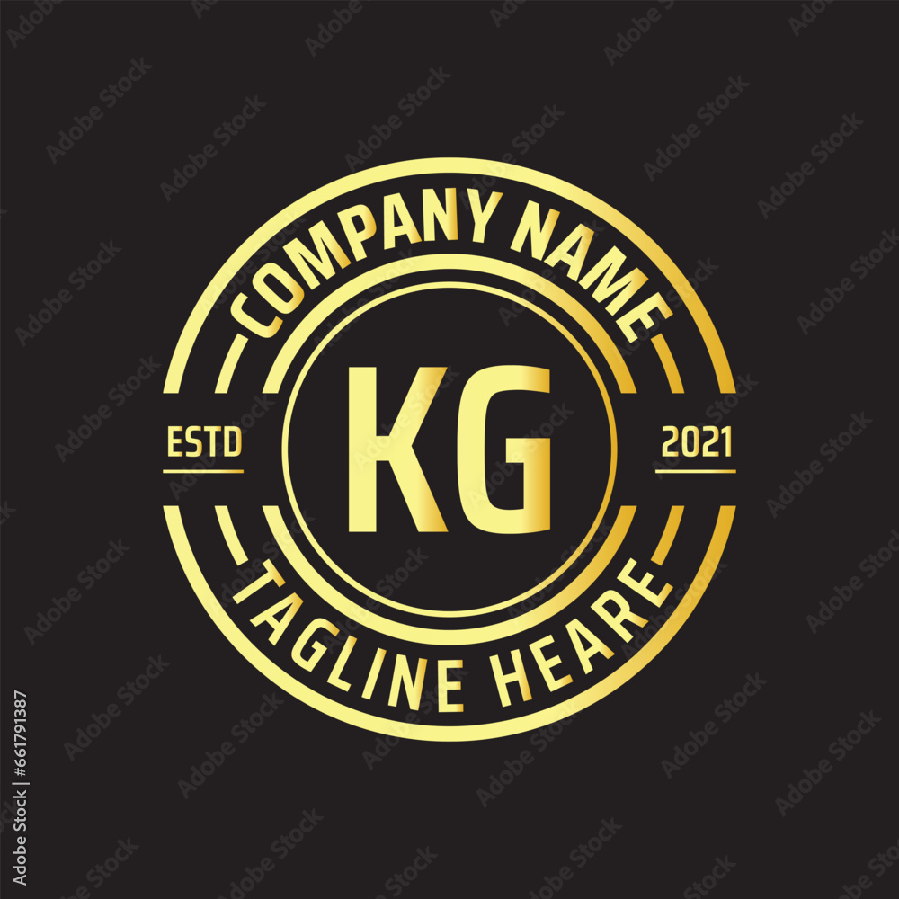 Professional simple Letter KG Circle Luxury Gold Color Vector Logo Template
