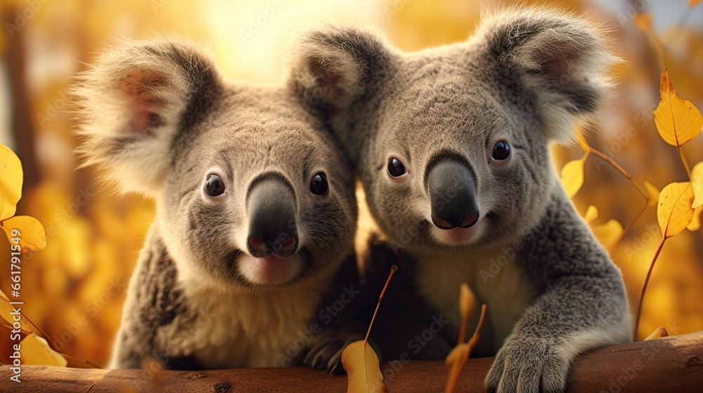two koalas are looking at the camera two koalas are looking at the camera