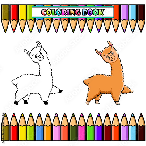Cartoon alpaca for coloring book
