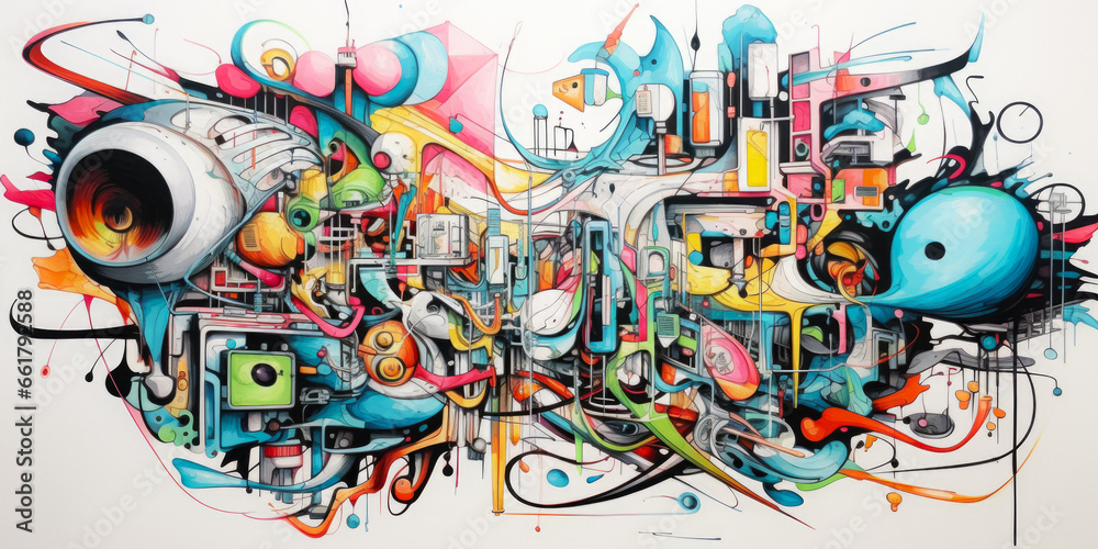 Crazy Colorful Abstract Graffiti Background Created Using Artificial Intelligence