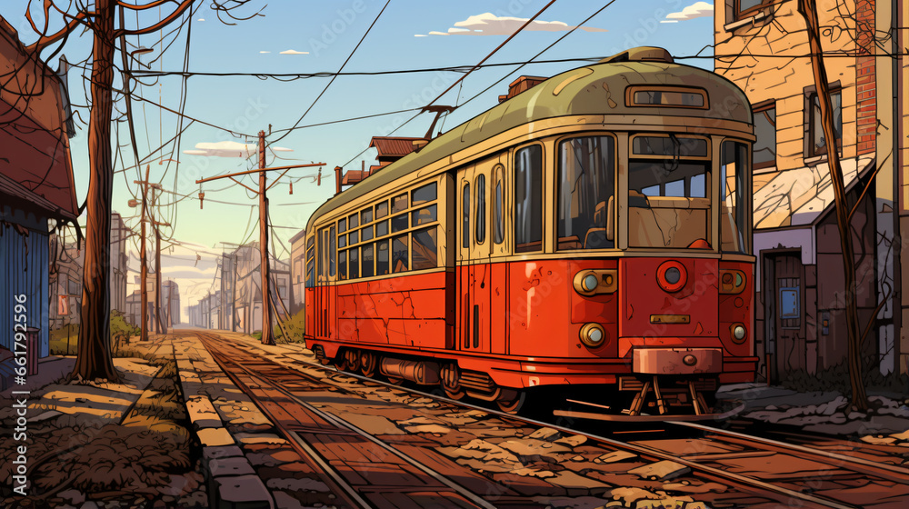 Old tram cartoon back