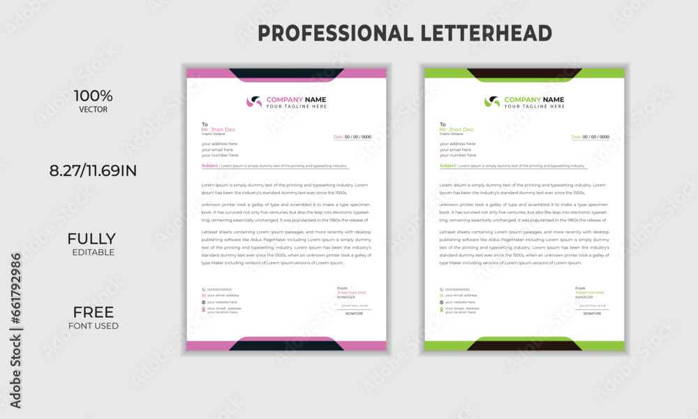 modern colorful clean letterhead design