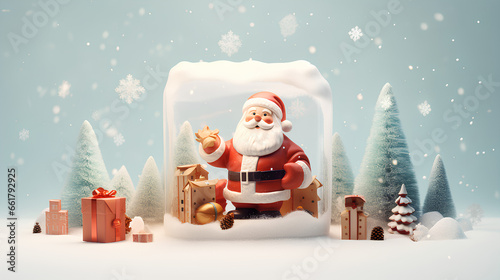 christmass post card design with cute santa claus 3d illustration photo