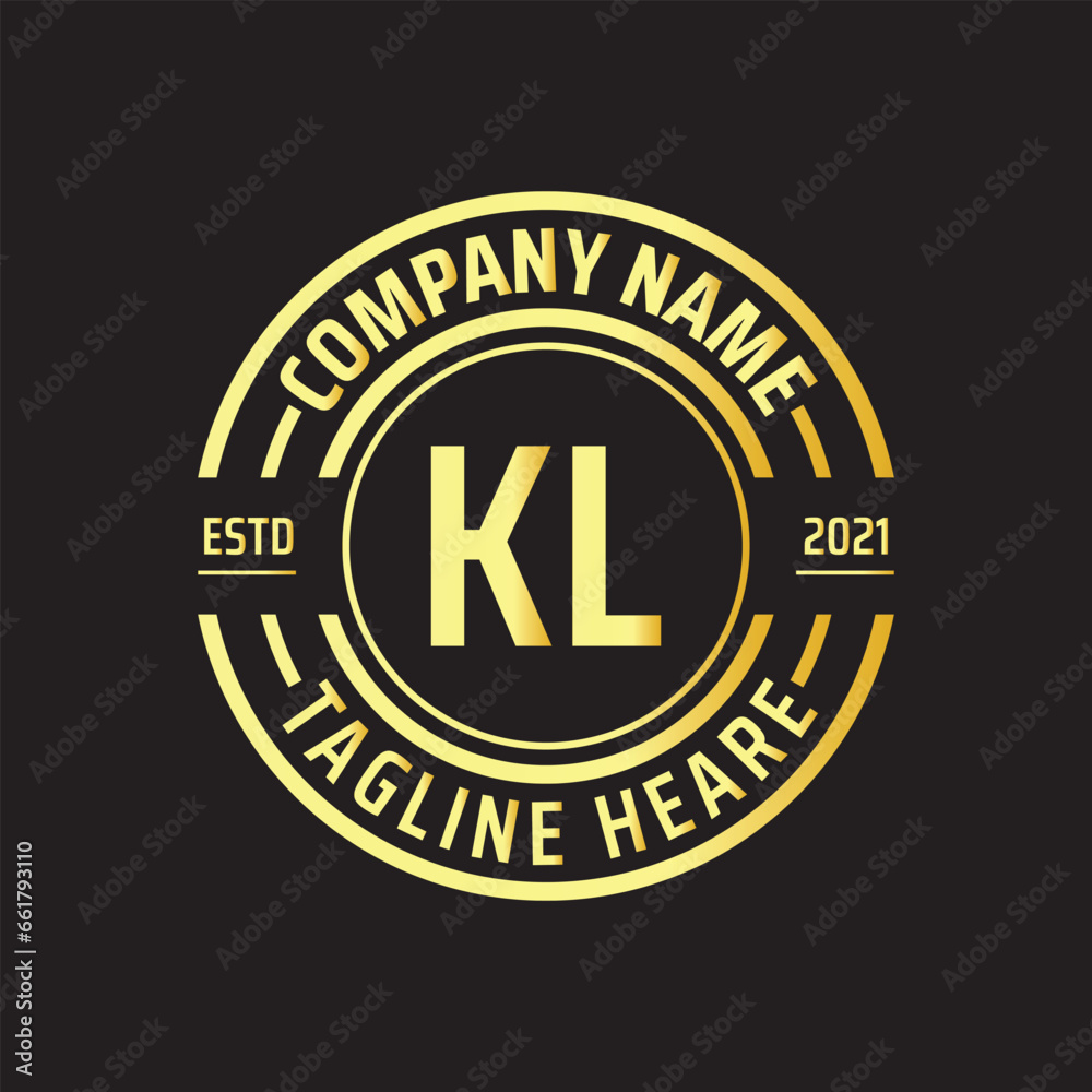 Professional simple Letter KL Circle Luxury Gold Color Vector Logo Template