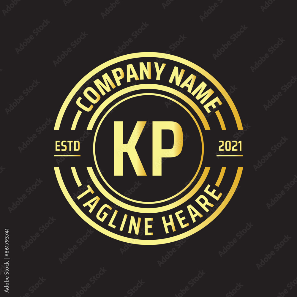Professional simple Letter KP Circle Luxury Gold Color Vector Logo Template