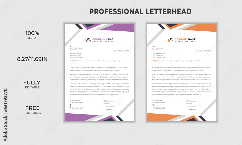 business letterhead  design with 2 color variation