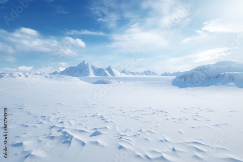 A picturesque snow covered field with majestic mountains in the background. Perfect for winter landscapes and nature themes.