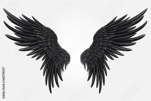 Illustration of black angel wings on white background. Generative AI