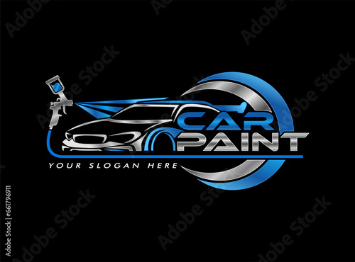 car paint logo illustration graphic vector of auto car painting with spray gun logo design template