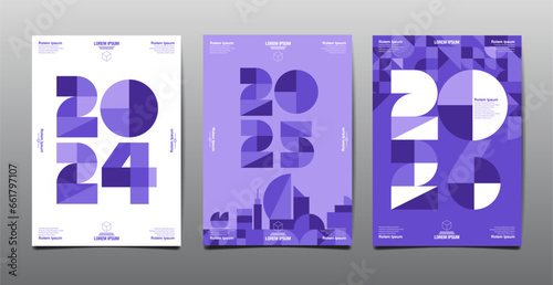 Annual Report, template layout design  2024, 2025, 2026 typography,  geometric shape., flat design
