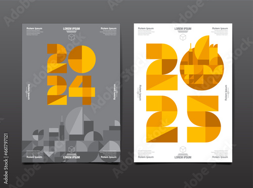 Annual Report, template layout design  2024, 2025, 2026 typography,  geometric shape., flat design