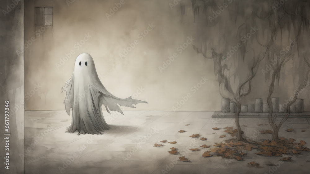 illustration of a ghost in light gray tones illustration of a ghost in light gray tones