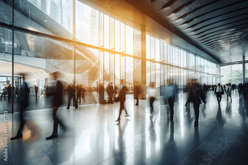 Long exposure Photo of a crowd of Businessmen walking inside a Modern Building - Business and Office concept, Contemporary, Financial Professionals, Growth, Organization, Travelling, Airport