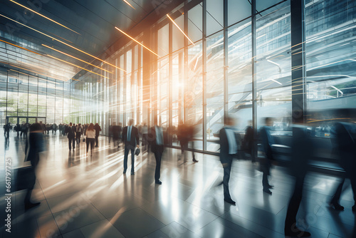 Long exposure Photo of a crowd of Businessmen walking inside a Modern Building - Business and Office concept  Contemporary  Financial Professionals  Growth  Organization  Travelling  Airport