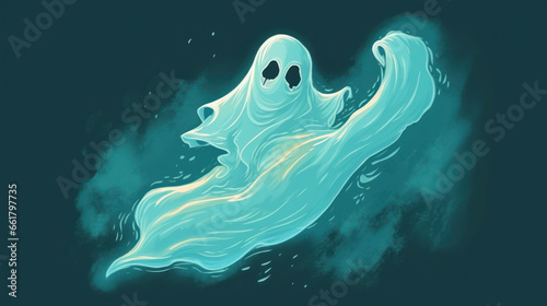 illustration of a ghost in cyan tones